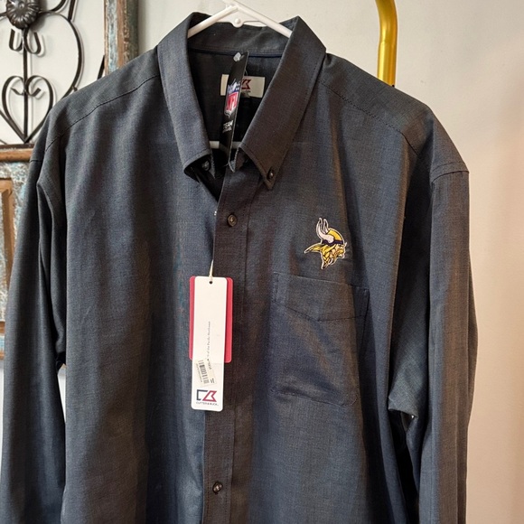 Cutter & Buck NFL Minnesota Vikings Charcoal Button Down Shirt NWT XL - Picture 5 of 13